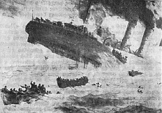 Гибель германского крейсера «Бремен» на минах, поставленных эсминцами «Новик», «Победитель» и «Забияка». С картины художника Н. М. Кочергина.